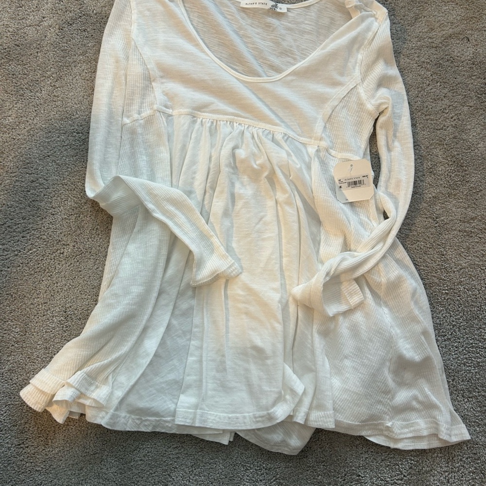 Altar'd State White Long-Sleeve Babydoll Dress